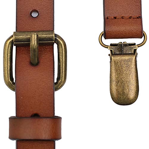 Image of EURYNOME Leather Suspenders For Men, Brown Genuine Leather Suspenders Groomsmen Gifts