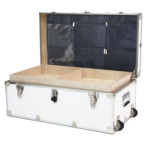 Image of Large Essential Trunk With Wheels, Tray, & Lid Organizer - 32 inchx18 inchx14 inch, 1000+ lbs Capacity. Strong, USA Made Summer Camp Footlocker, and Secure College Dorm Storage Chest