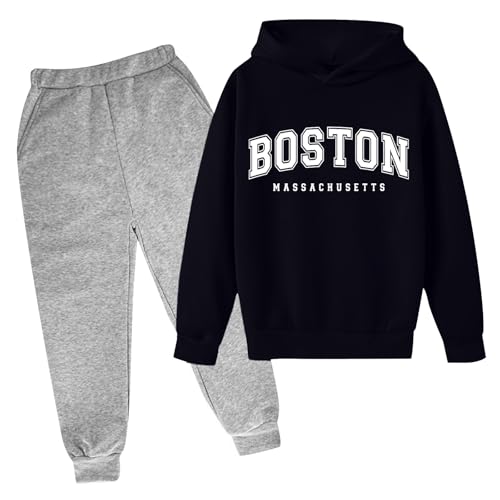 Pull à capuche garçon avec impression lettre moderne et sous-vêtements coordonnés chauds