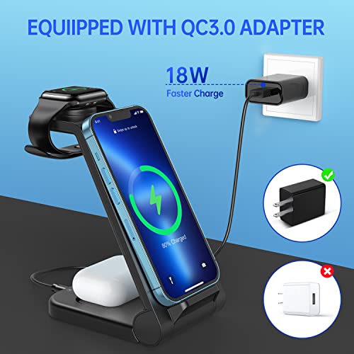 Wireless Charging Station For Iphone Multiple Devices, 3 In 1 Wireless Charger Stand Dock Compatible With Apple Watch Series 7 6 Se 5 4 3 2 & Airpods Iphone 13 12 11 Pro Max/X/Xs Max/8/8 Plus Iwatch #TOP2