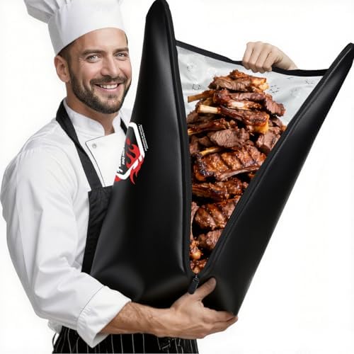 BBQ Blanket for Resting Meat, Reusable Insulated Smoker Bag Meat Resting Blanket - 3-Layered Barbeque Rest Bag with Wide Mouth for for Brisket, Pork, Turkey, Grilling - 21in (Black - 21in)