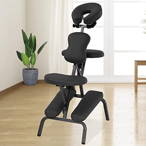 Portable Massage Chair Foldable Light Weight Tattoo Chairs w/Carring Bag PU Leather Height...