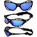 Birdz Eyewear Seahawk Padded Polarized Sunglasses Jet Ski Kayaking Watersports Jetski Goggles with Built in Strap Black Frame with Blue Mirror Lens
