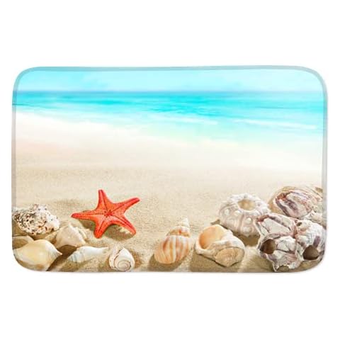Bath Mat Bathroom Rug Summer Beach Shells Super Soft Non-Slip Machine Washable Quickly Drying Mat Rug 16"x24" Cover