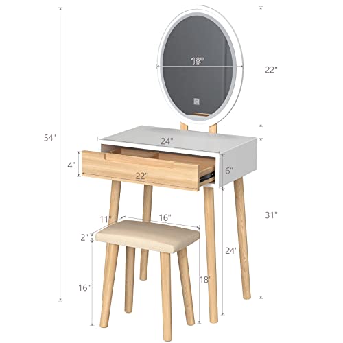 Artethys Small Makeup Vanity Desk With 3 Adjustable Lighted Mirror And Chair, 24 Inch Makeup Vanity Table With Big Drawer Wooden Frame For Small Space #TOP5