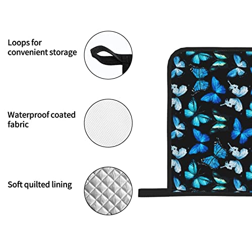 Purple Blue Butterfly Oven Mitts And Pot Holders Sets 4 Pcs Heat Resistant Pads Non-Slip Bbq Gloves For Kitchen,Cooking,Baking,Grilling #TOP5