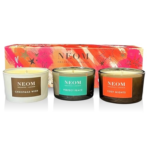 NEOM Wellbeing Wishes Candle Trio 75g – Hand-Poured Soy Wax Scented Candle Gift Set – Aromatherapy Glass Jar Candles for Home Fragrance, Mindfulness & Relaxing Atmosphere – Present for Wellness Lovers