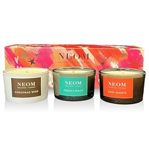 NEOM Wellbeing Wishes Candle Trio 75g – Hand-Poured Soy Wax Scented Candle Gift Set – Aromatherapy Glass Jar Candles for Home Fragrance, Mindfulness & Relaxing Atmosphere – Present for Wellness Lovers