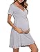 Doaraha Camisón Lactancia Algodón Mujer Ropa de Dormir Premamá Hospital Vestido de Maternidad Embarazo Pijama Embarazadas Camisones Embarazada Manga Corta Suave (B# Gris - Manga Corta, XL)