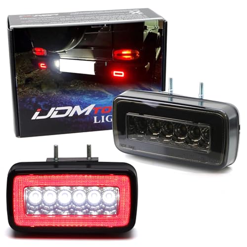 iJDMTOY Smoked Lens 3-In-1 LED Rear Fog Backup Light Kit Compatible With 1986-2018 Mercedes Benz W463 G-Class G500 G550 G55 G63 AMG, Functions as Rear Fog Driving Brake & Reverse Lights