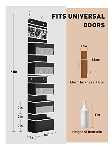Image of Yecaye 6-Tier Over The Door Storage Organizer, Flexible 1 Split into 2 Swing-Proof Hanging Bathroom Organizer, Bedroom Organizers and Storage for Newborn Baby Essentials, Black