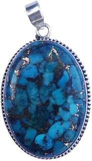 Blue Copper Turquoise Gemstone Pendant, 925 Sterling Silver Pendant, Healing Stone Pendant, Blue Stone Pendant, December Birthstone Pendant, Turquoise Jewelry For Gift, Oval Shape Stone Pendant, Vintage Stone Pendant, Bohemian Gift Pendant