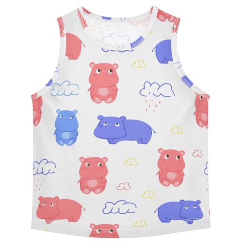 J JOYSAY Cartoon Hippo Cloud White Boys Tank Top Sleeveless Muscle Shirts Quick Dry Kids T-Shirts 3-15T
