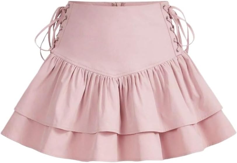 Women's Lace Up Side Ruffle Hem Skirt Casual High Waisted Mini Skort for Beach and Everyday Wear
