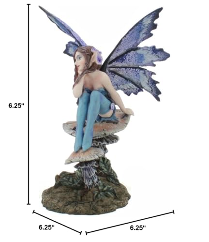 Figura Estatua Hada Azul Sentada en Hongo 6.25 in miniatura 3