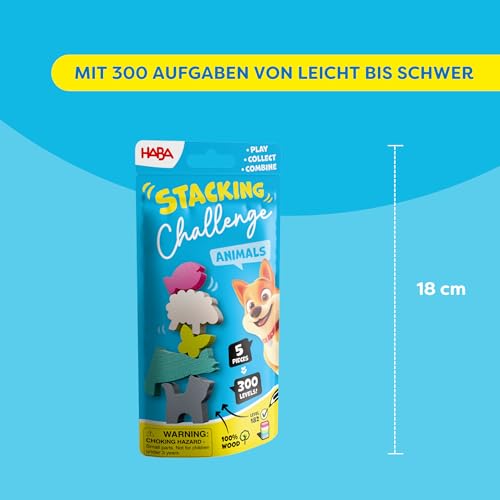 HABA Stacking Challenge Animals – Das fesselnde Tier-Stapel-Duell mit 300 Levels, kompaktes Geschicklichkeitsspiel ab 6 Jahren, ideales Reisespiel & Mitbringsel für unterwegs – 2013867001