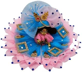 Kanha ji Dress/Laddugopal ji Dress for Krishna Janmashtami Laddu Gopal Designer Dress with Mukut Little Krishna Dress for Festival (Pink & Blue) Size-01