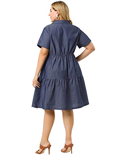 Image of Agnes Orinda Plus Size Chambray Dress for Women Short Sleeve Button Down Flowy Tiered Shirt Dresses