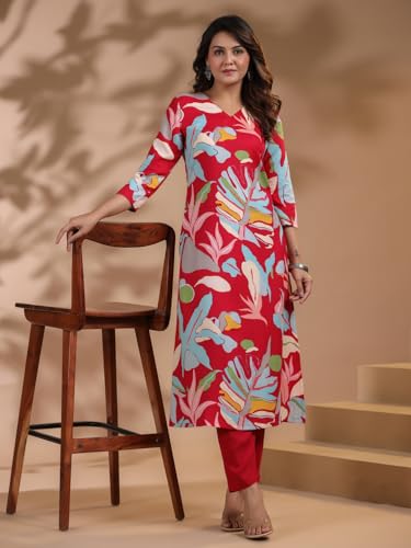 Image of GoSriKi Women's Cotton Blend Printed Kurta with Pant
