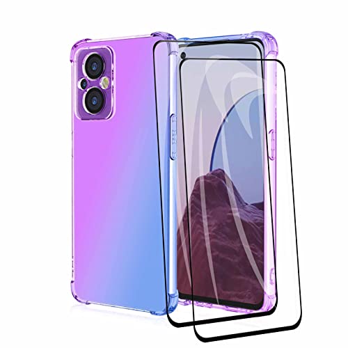 GOGME Coque pour Oppo Reno 8 Lite (Reno8 Lite) / Reno7 Z 5G + 2 Verre Trempé, Étui en Gradient Color TPU Case Cover, Housse de Protecteur Transparente Antichoc Souple Silicone Bumper (Bleu/Purple) Cover