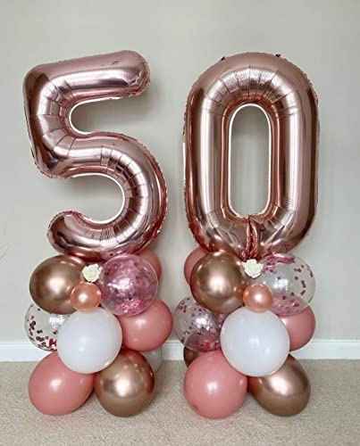 Image of 40 Inch Rose Gold 50 Number Balloons Giant Jumbo Huge 50 Foil Mylar Helium Number Digital Balloons Rose Gold Birthday Mylar Digital Balloons 50th Birthday Parth 50th Anniversary Events Party