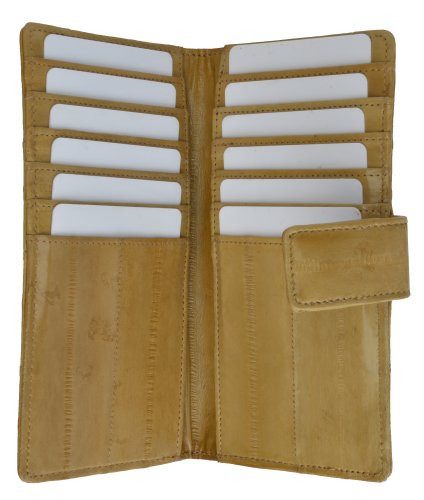 MARSHAL High End Eel Skin Leather Bifold Credit Card Holder with Button Closure