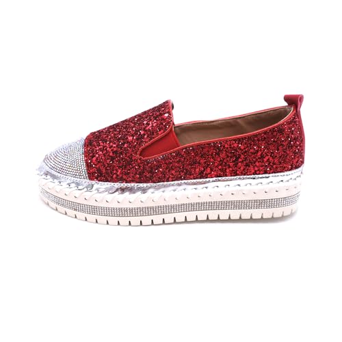Image of Women's Fashion Rhinestone Slip On Sneakers Casual Comfort Platform Walking Shoes Cute Bowknot Glitter Bling Loafers