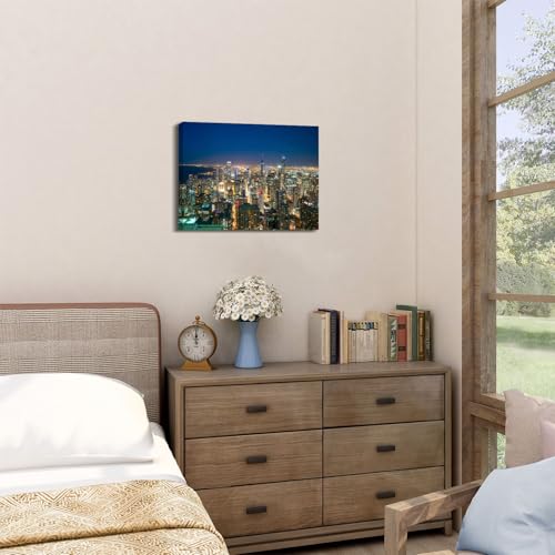 Image of Chicago Skyline Canvas Wall Art for Living Room City Picture Nature Cityscape Night Scene Wall Decor Modern Office Painting USA Skyscraper Panorama Prints Poster Artwork for Home Decoration 12x16 inch