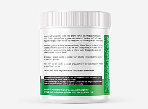 Aki Organic Cruciferous Superfood Blend Powder Made of Kale - Broccoli - Cabbage - Brussels - Sprout - Bok Choy - Arugula Ideal to Boost Greens Veggie Smoothie Supplements Vitamins Phytonutrient