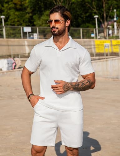 URRU Men's 2 Piece Short Sets Summer Outfits Short Sleeve Polo Shirt and Shorts Set Casual Beach Outfits4