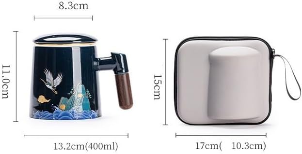 Tea Cup Ceramic Brewing with Lid Water Separation Filter Creative Wooden Handle Office Cups Soaking Container(A)