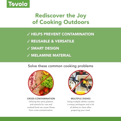 Image of Tovolo Square Grill Prep Tray BBQ Serving Trays for Outdoor Grilling Burgers Veggies Steak, Food Grade Dishwasher Safe Non Slip Nesting Black White 10.5 in Grill Trays for Bringing in and Out Meat