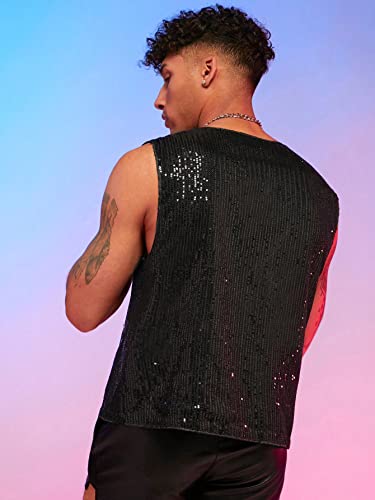WDIRARA Men's Sequin Zipper Up Vest Fashion Solid Sleeveless V Neck Casual Jacket2
