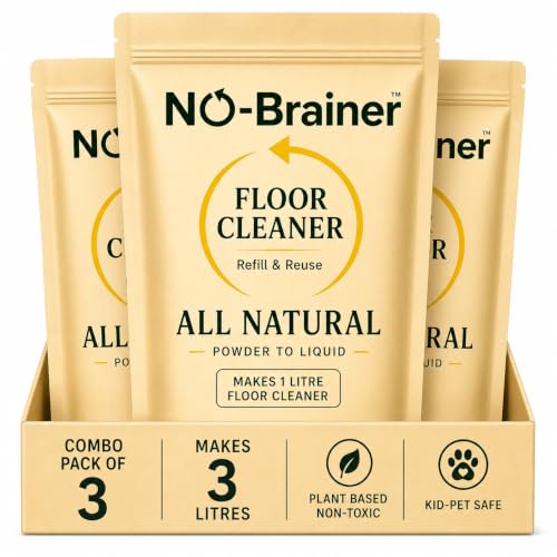 Image of No Brainer Floor Cleaner Value Pack, Plant-Based & Natural | Powder-to-Liquid, 3 Pouches Make 3 Litres, Citrus | For Marble, Tiles & Wooden Floors | Eco-Friendly, No Residue, Baby & Pet Safe