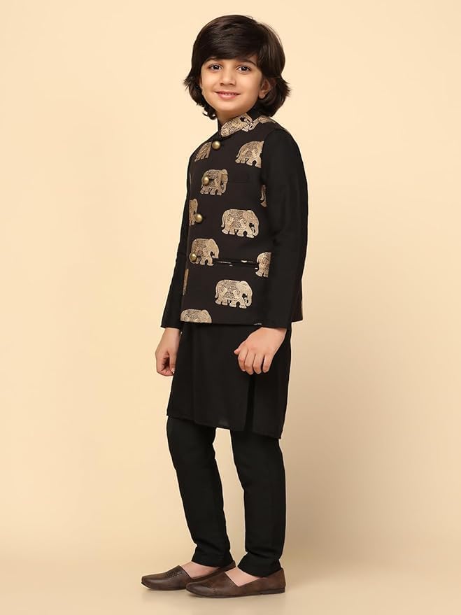 Boy's Printed Cotton Nehru Jacket- Traditional Indian Waistcoat for Festive Occasions4
