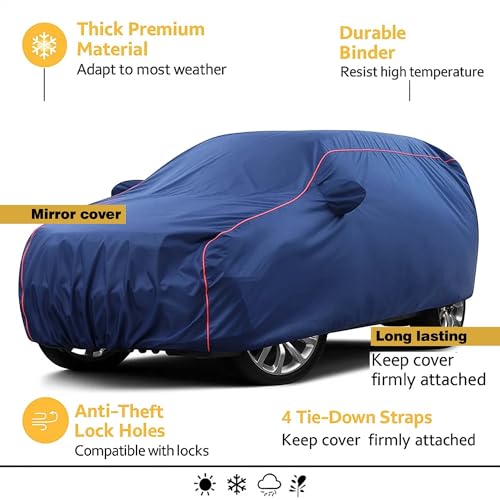 Image of Sulfar 100% Water Resistant Car Body Cover Compatible with Mirror for BMW M3 (Triple Stitched, Full Bottom Elastic, Blue Taffeta with Red Piping)
