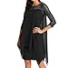 Lazzboy Robe Femme Nouveau Dentelle Superposition en Mousseline De Soie Grande Taille Col Rond Couleur Unie Midi Manche De Sept Quarts Jupe Crayon Noir 50