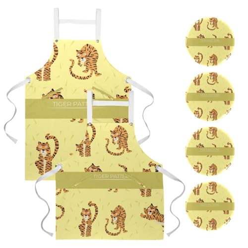Tablier de cuisine à motif tigre multicolore anti-taches One Large
