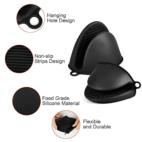 AUAUY 1 Par Silicona Mini Manoplas Horno, Manoplas Resistentes Al Calor, Lindos Guantes Horno Barbacoa, Manoplas PequeñAs para Cocina, Manoplas para Airfryer para Cocinar, Hornear y Asar (Negro)