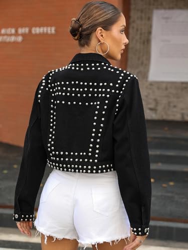 CYLADY Women's Basic Long Sleeve Denim Jacket Distressed Western Studded Trucker Jacket2