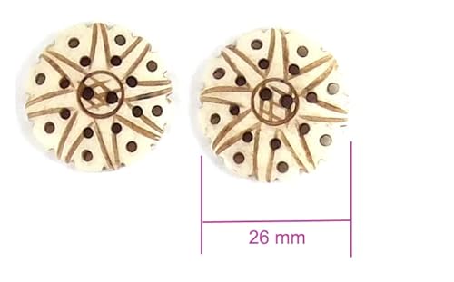 Decorative And Unique Handmade Natural Bone Buttons - Antique Ivory - 26Mm - Sun & Stars Netting Design - 2 Pc/Pk. #1946 #TOP2