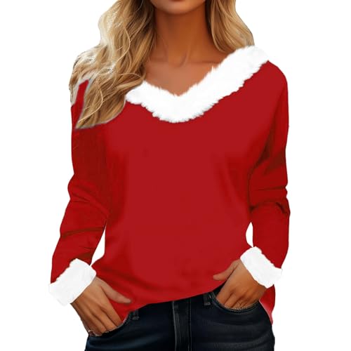 Suéter feo Navidad mujer manga larga camisetas caliente túnica cuello en V invierno Tops Rigolo mujeres Navidad Camisas Chic y Elegante Casual Gran Tamaño Sudadera Adulto Otoño S-XXL