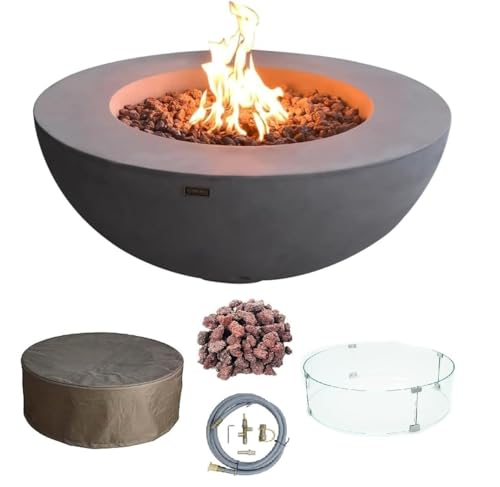 Elementi Lunar Bowl Cast Concrete Fire Table, Outdoor Fire Pit