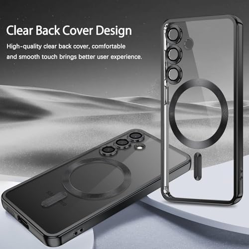 Image of VONZEE Clear Logo Electroplating Transparent Case For Samsung Galaxy S24 FE 5G, Magnetic Plating [Support For MagSafe Charger] Tpu Case Cover, Individual Camera Protection For Each Lens- Black
