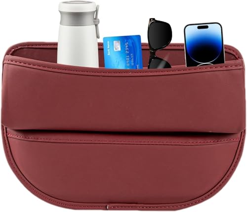 Image of Automaze Car Seat Gap Filler Organizer, Premium Leather Seat Gap Filler for Car Truck SUV, Universal Seat Gap Storage Box, Adjustable Car Seat Storage Box for Phones, Glasses, Wallets, Keys (Dark Red)