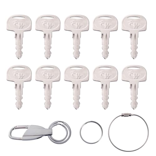 10 PCS 601 Ignition Keys with Keychain (Replaces 60266568) for Sany Mini Excavator, Broderson Crane, Ferris Mower, Bluebird School Bus, Polaris Snowmobile