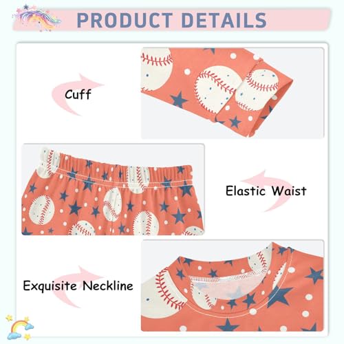 ALAZA Baseball Star Polka Dot Pajamas Long Sleeve Sleepwear 2-Piece Pajama Set4