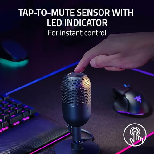 Image of Razer Seiren V3 Mini USB Microphone: Condenser Mic - Supercardioid Pickup Pattern - Tap-to-Mute Sensor with LED Indicator - Shock Absorber - Ultra Compact - PC, Discord, OBS Studio, XSplit - Black