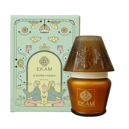 Image of EKAM Scented Candle Frost Glass Lampshade | Mahogany Fragrance Candle | 114g | 22 Hr Burn | Luxury Aroma Candle for Home Decor, Relaxation, Aromatherapy & Gifting