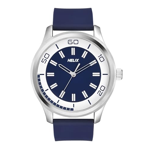 Image of Helix by Timex Analog Watch for Man with Blue Round Dial & Blue Silicone Strap Band Water Resistant Men's Wrist Watches - TW043HG22